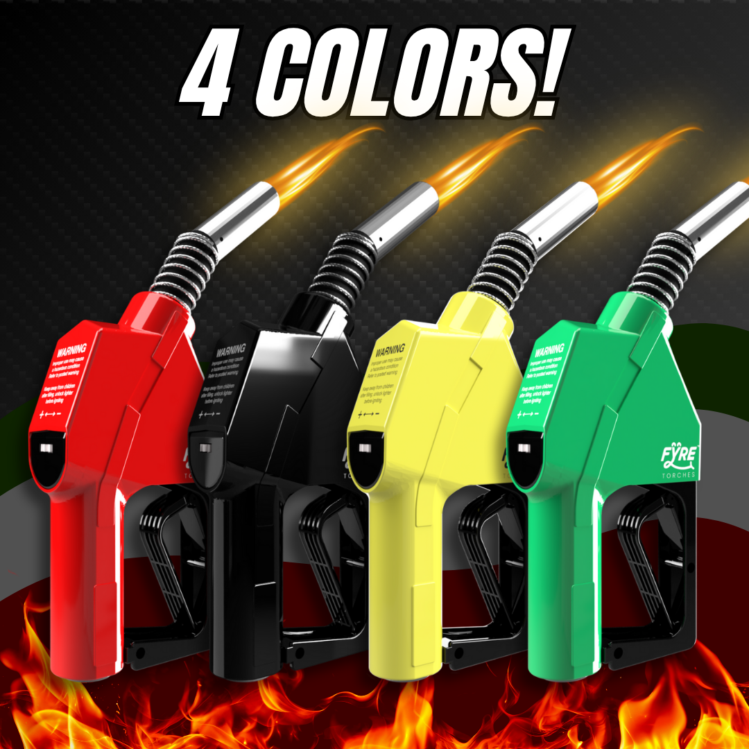 Gas Pump Torch Lighter, Life Size Refillable Butane Torch, Adjustable Flame, Continuous Flame Mode, Safety Lock, Multi Purpose Kitchen Torch, Camping Candle Lighter (Butane Gas Not Included)