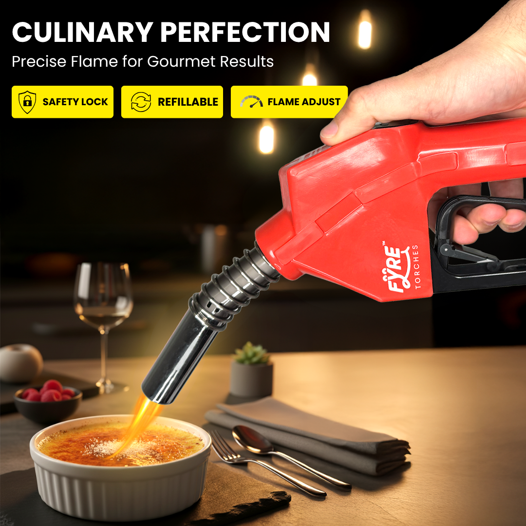 Gas Pump Torch Lighter, Life Size Refillable Butane Torch, Adjustable Flame, Continuous Flame Mode, Safety Lock, Multi Purpose Kitchen Torch, Camping Candle Lighter (Butane Gas Not Included)