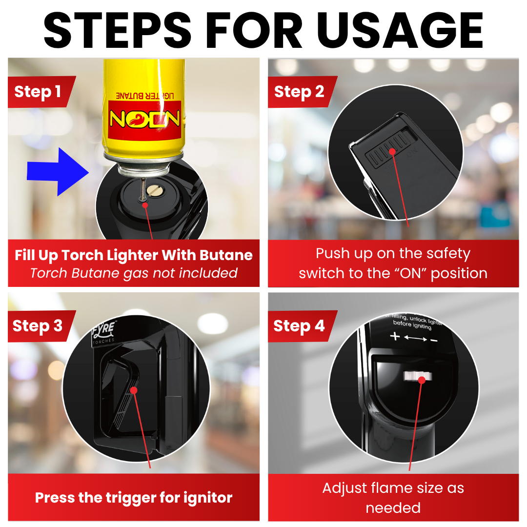 Gas Pump Torch Lighter, Life Size Refillable Butane Torch, Adjustable Flame, Continuous Flame Mode, Safety Lock, Multi Purpose Kitchen Torch, Camping Candle Lighter (Butane Gas Not Included)