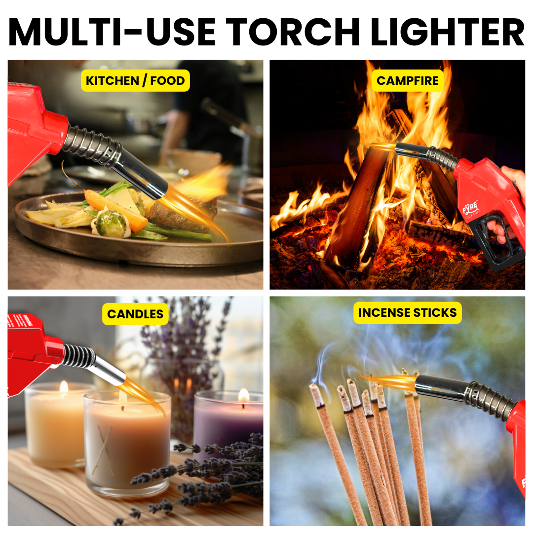 Gas Pump Torch Lighter, Life Size Refillable Butane Torch, Adjustable Flame, Continuous Flame Mode, Safety Lock, Multi Purpose Kitchen Torch, Camping Candle Lighter (Butane Gas Not Included)