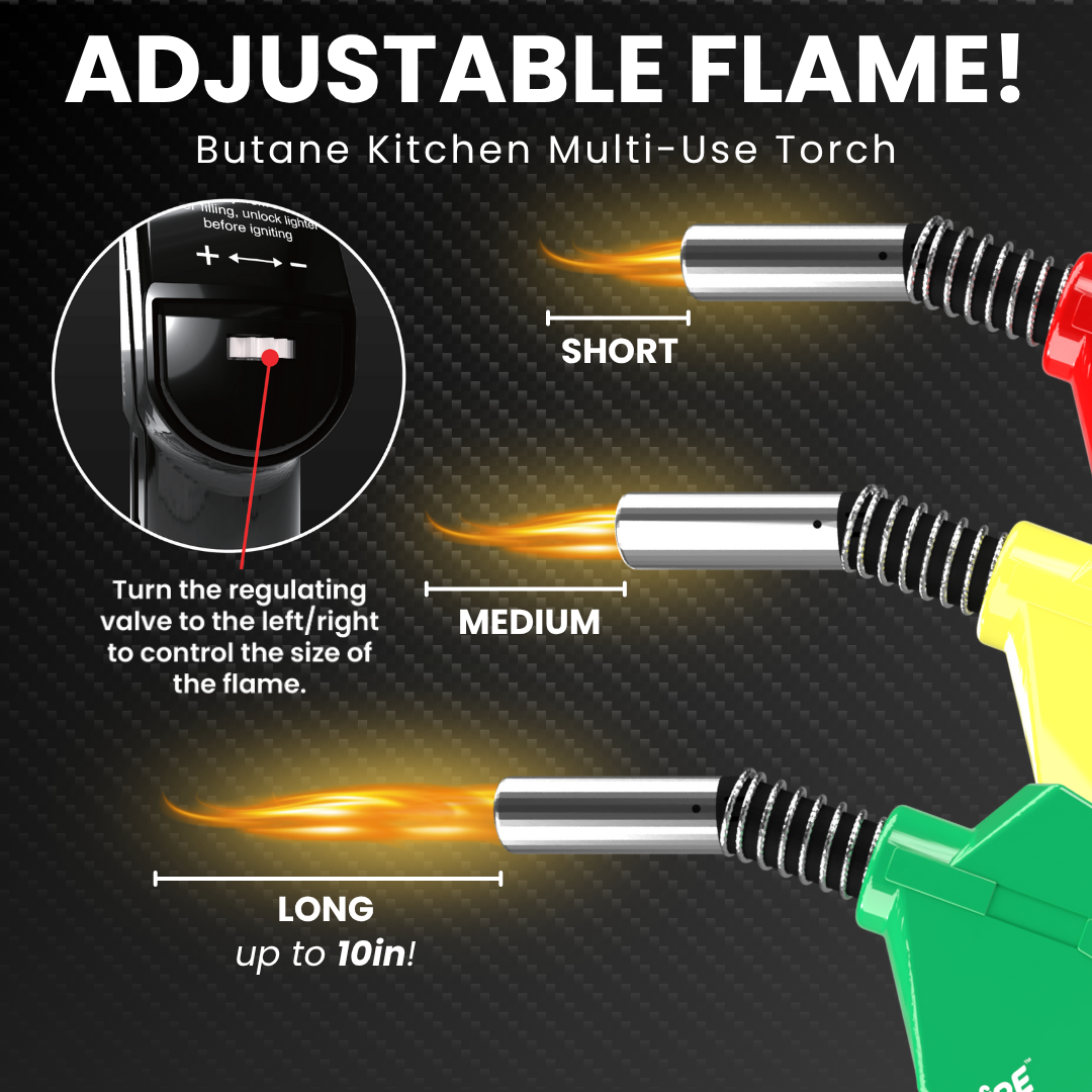Gas Pump Torch Lighter, Life Size Refillable Butane Torch, Adjustable Flame, Continuous Flame Mode, Safety Lock, Multi Purpose Kitchen Torch, Camping Candle Lighter (Butane Gas Not Included)