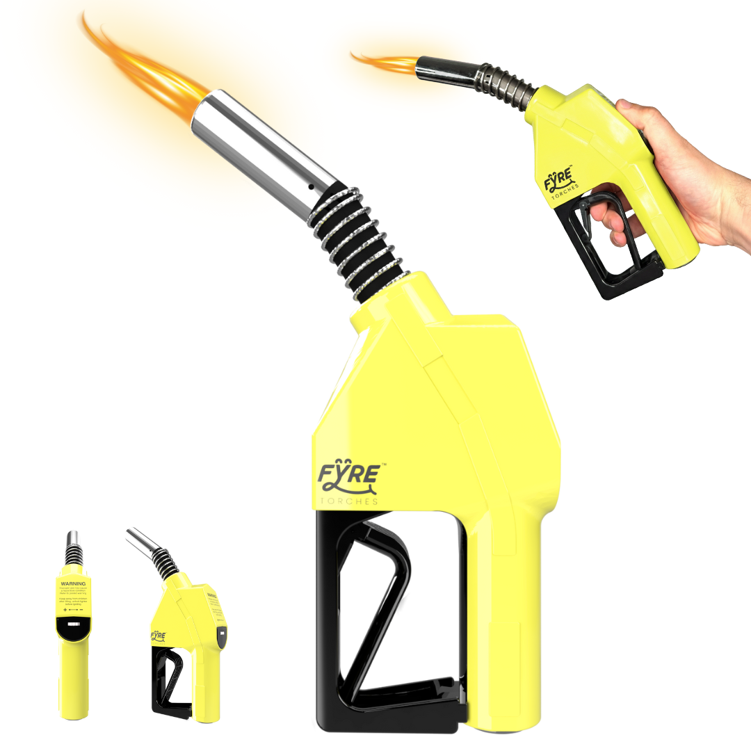 Gas Pump Torch Lighter, Life Size Refillable Butane Torch, Adjustable Flame, Continuous Flame Mode, Safety Lock, Multi Purpose Kitchen Torch, Camping Candle Lighter (Butane Gas Not Included)