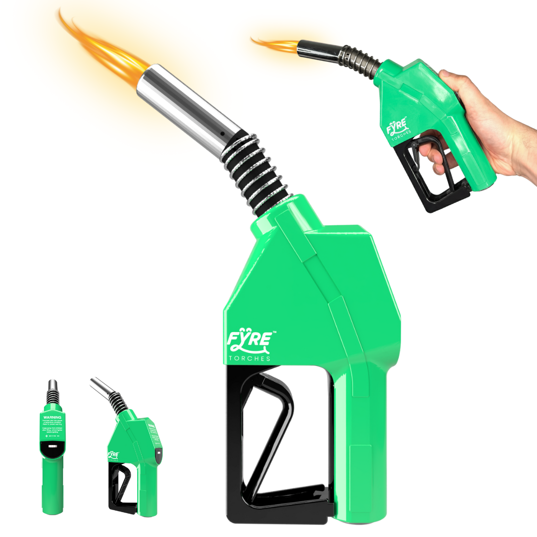 Gas Pump Torch Lighter, Life Size Refillable Butane Torch, Adjustable Flame, Continuous Flame Mode, Safety Lock, Multi Purpose Kitchen Torch, Camping Candle Lighter (Butane Gas Not Included)